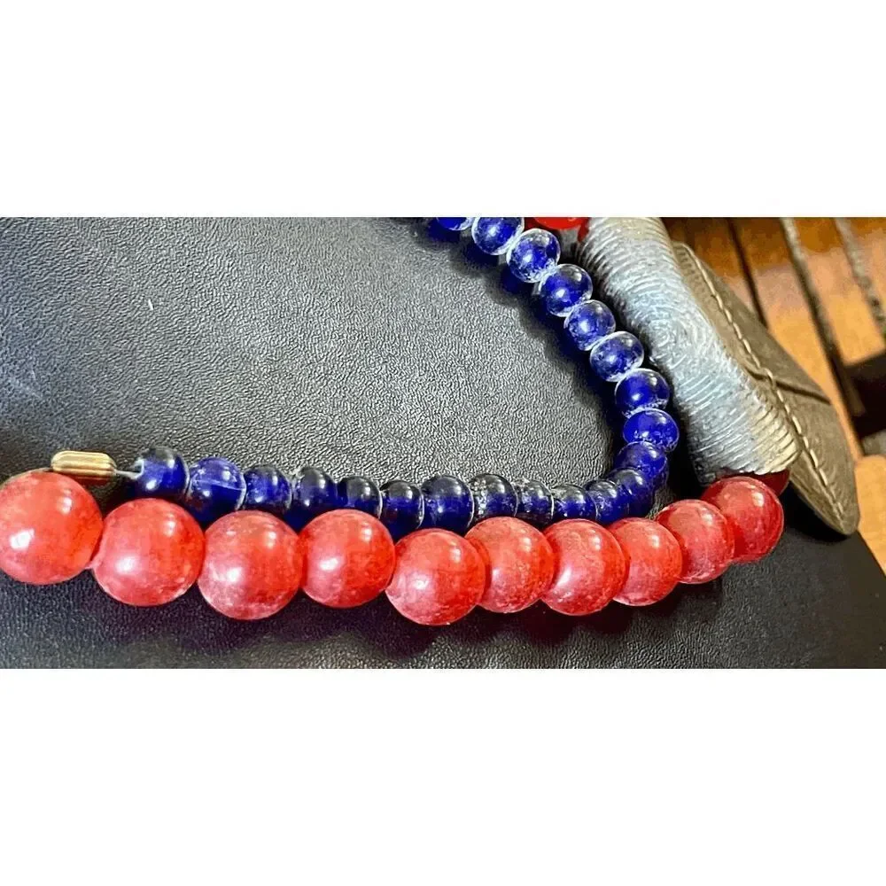 Ashanti Ghana Double Strand 18 Inch Glass Bead Necklace With Brass Pendant